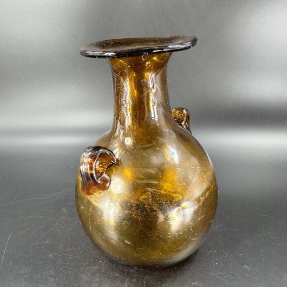 Vintage Egyptian Dark Amber Glass Vase Vessel Hand Blown With Handles Glass Vase - Picture 10 of 16